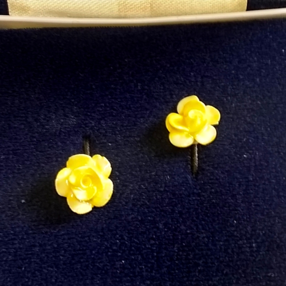 Coalport England Fine Bone China/ Yellow Flower Earrings - Vintage